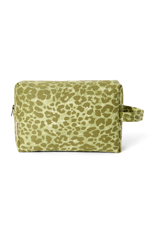 Cotton Toiletry Bag | Green Leopard
