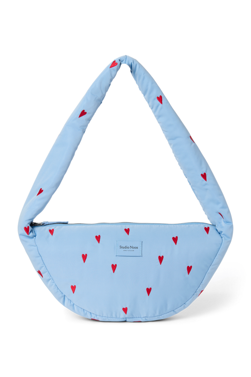 Mini sac bandoulière Puffy bleu clair à cœurs