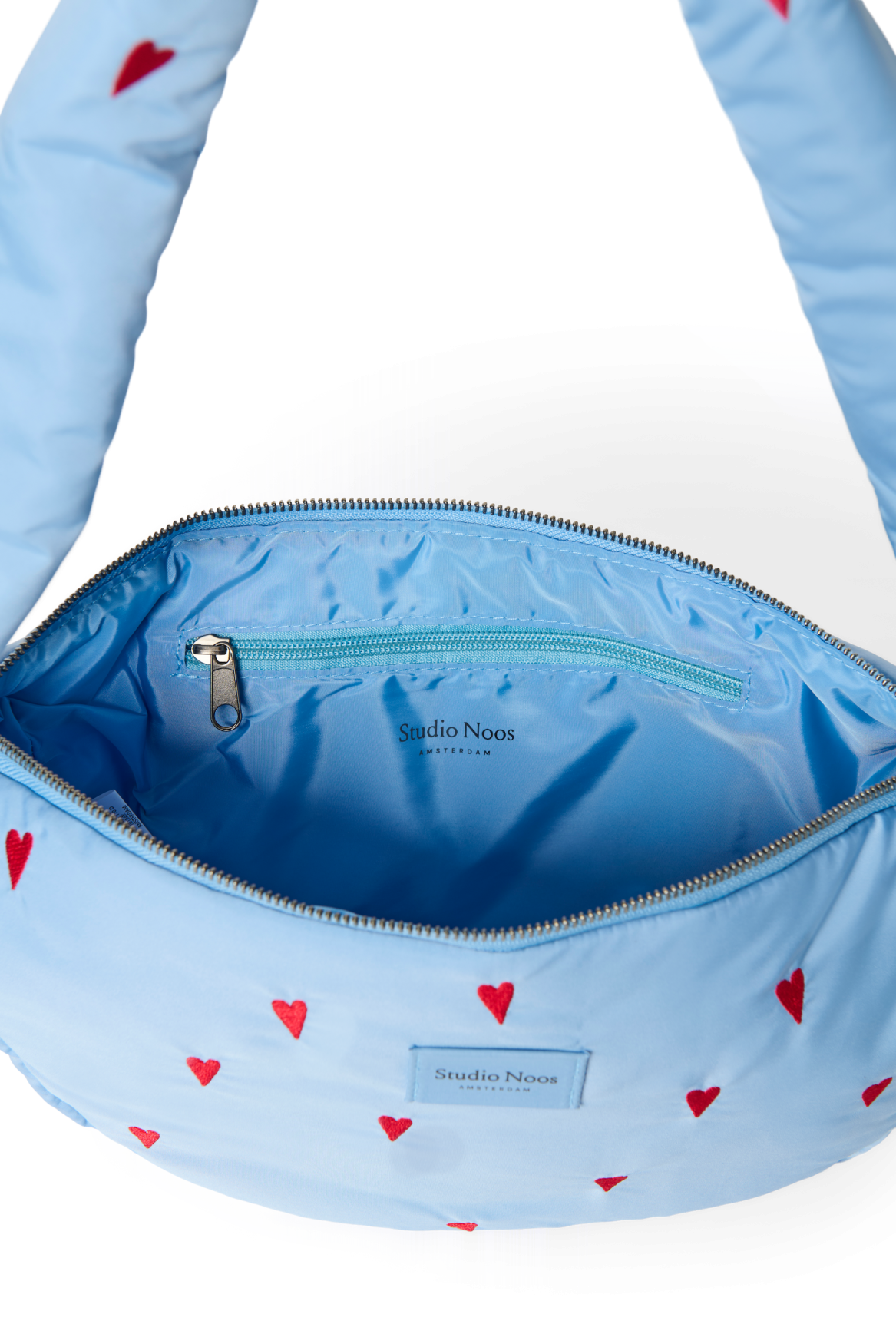 Puffy Mini Cross Body Bag | Light Blue Hearts
