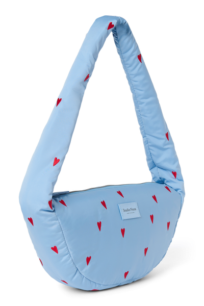 Mini sac bandoulière Puffy bleu clair à cœurs