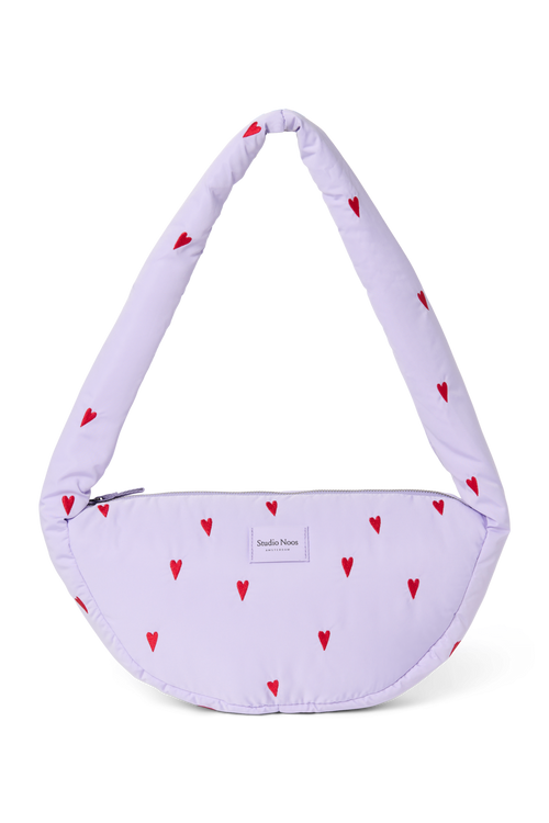 Mini sac bandoulière puffy violet à cœurs