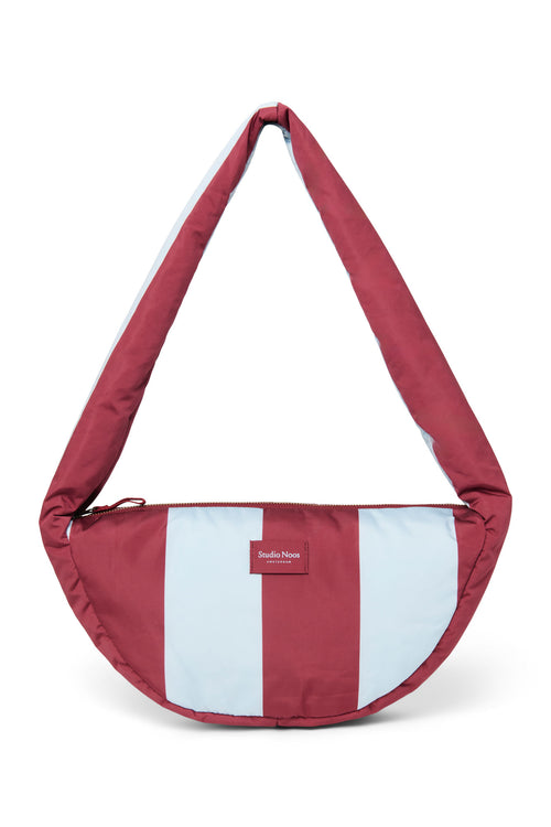 Sac bandoulière mini à larges rayures bordeaux et bleu clair