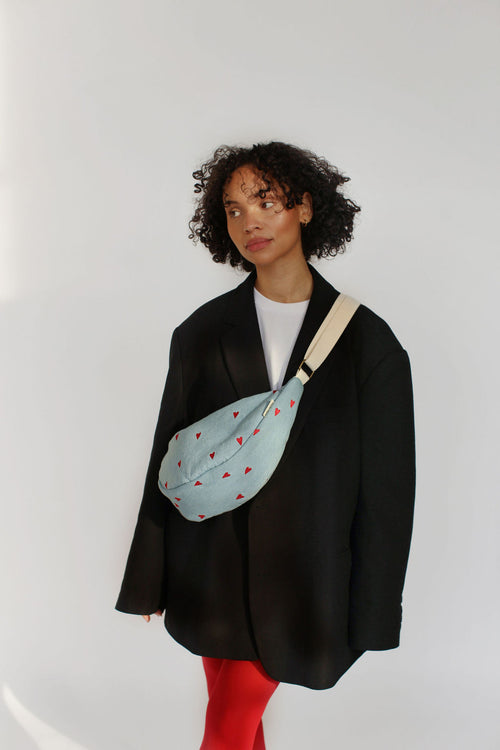Denim Adult Fannypack | Blue Hearts