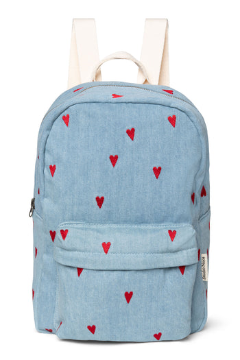 Denim Midi Backpack | Blue Hearts
