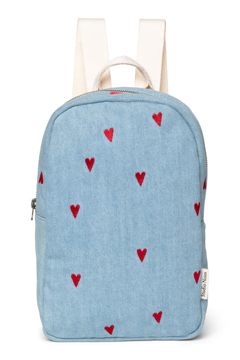 Denim Mini Backpack | Blue Hearts