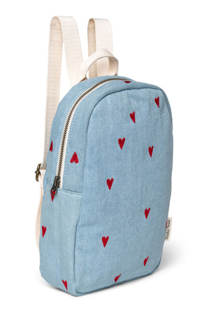 Denim Mini Backpack | Blue Hearts