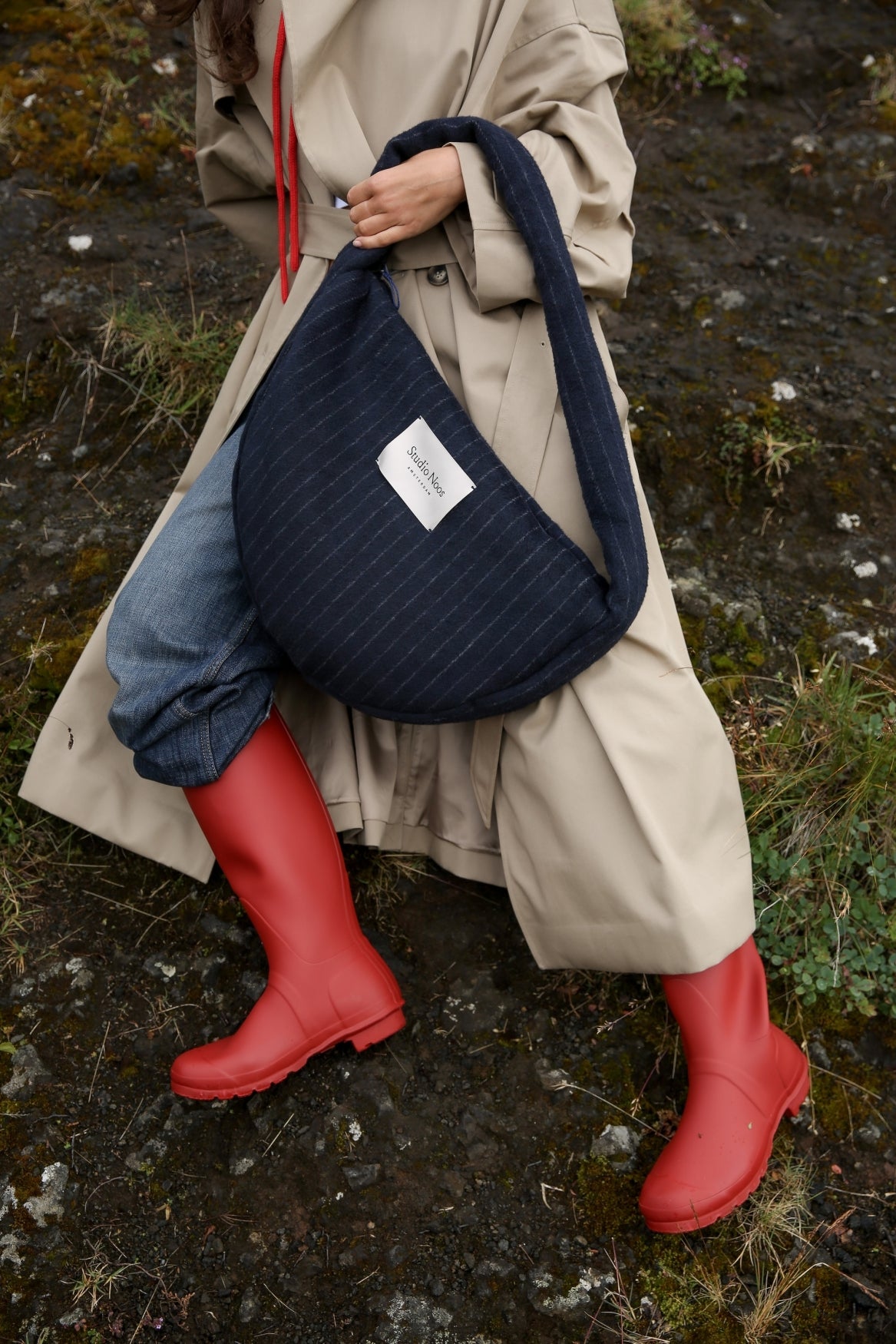 Flannel Chalkstripe Cross Body Bag | Dark Blue