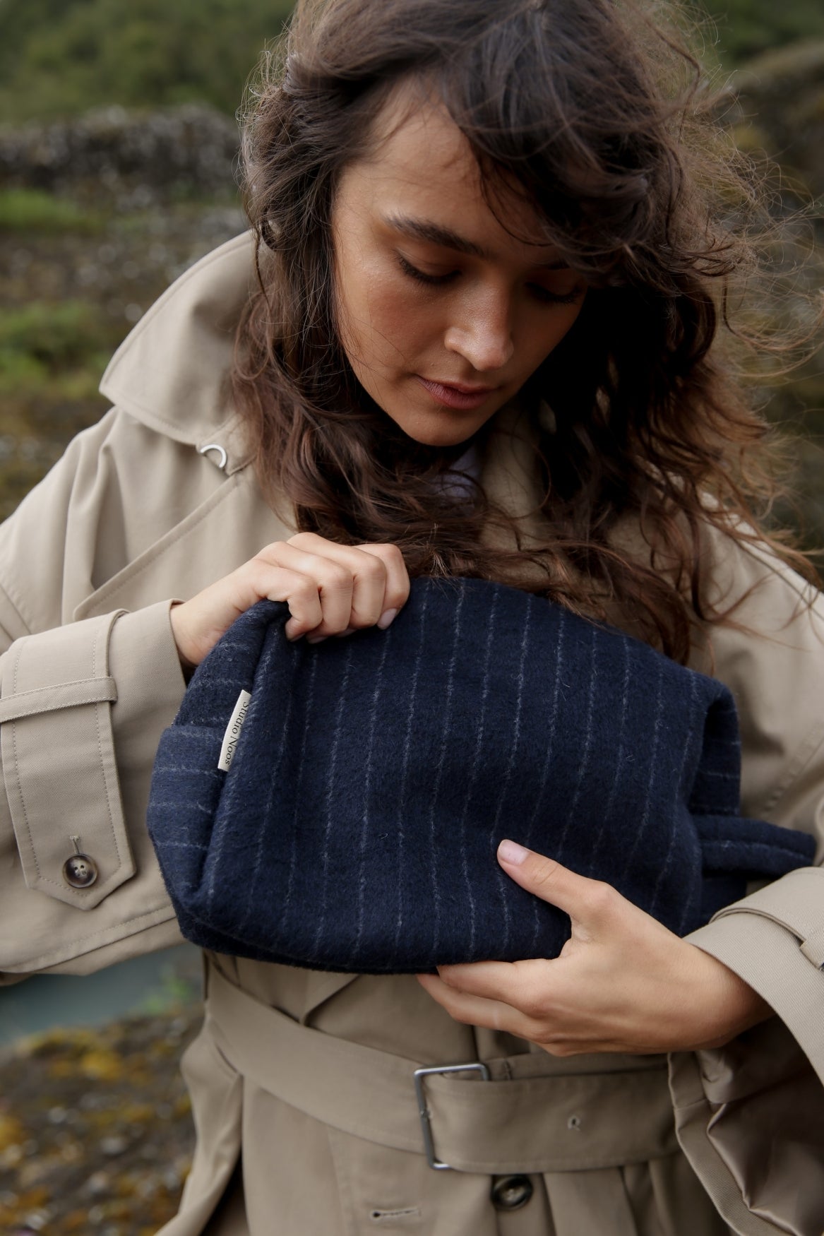 Flannel Chalkstripe Toiletry Bag | Dark Blue