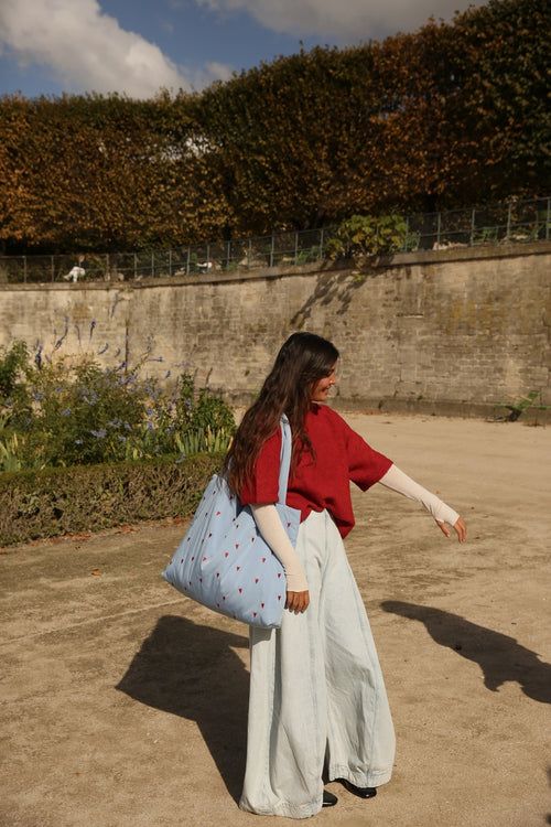 Bleu clair à cœurs Puffy Mom Bag