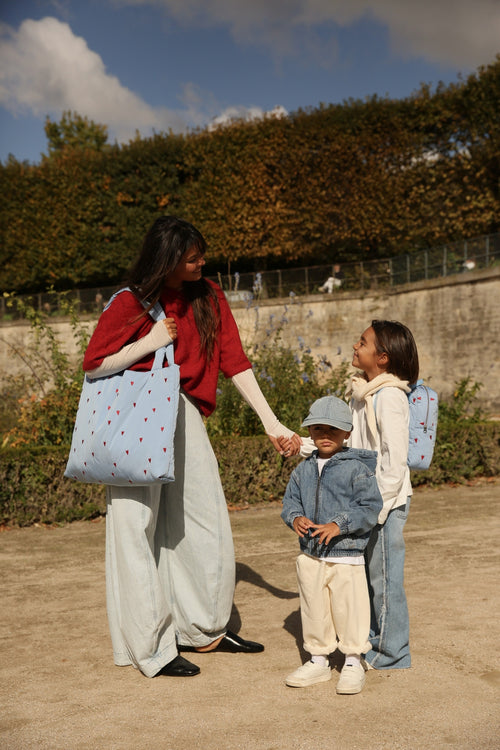 Bleu clair à cœurs Puffy Mom Bag