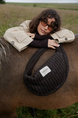Flannel Chalkstripe Mini Cross Body Bag | Brown