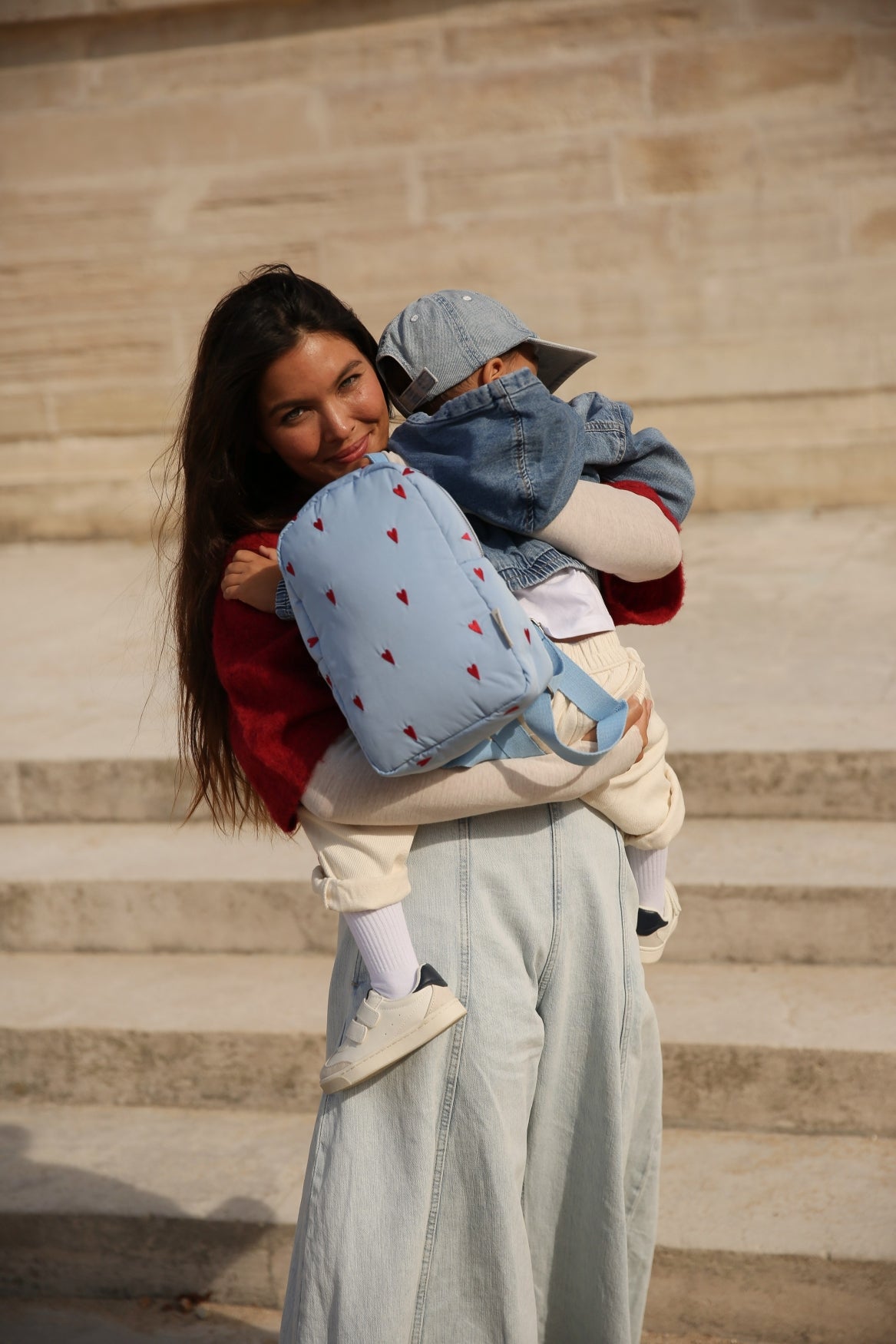 Puffy Mini Backpack | Light Blue Hearts
