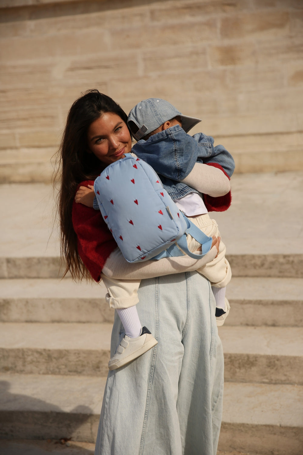 Puffy Mini Backpack | Light Blue Hearts