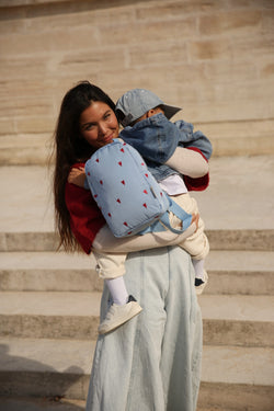 Puffy Mini Backpack | Light Blue Hearts