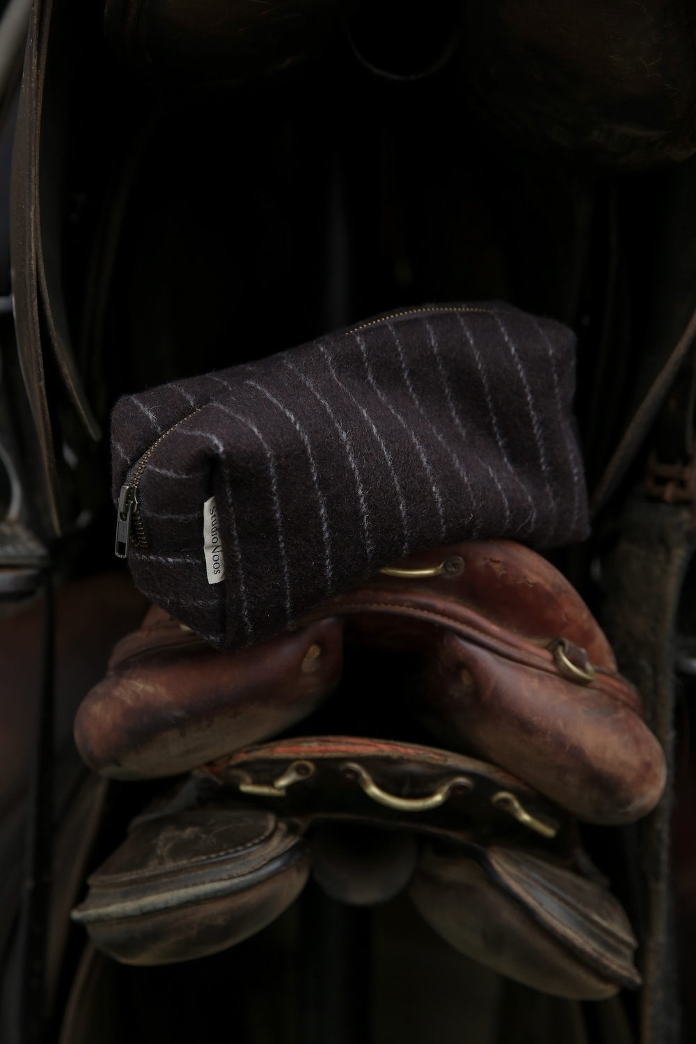 Flannel Chalkstripe Pouch | Brown