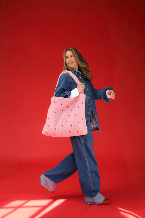 Teddy Mom Bag | Cœurs rose clair