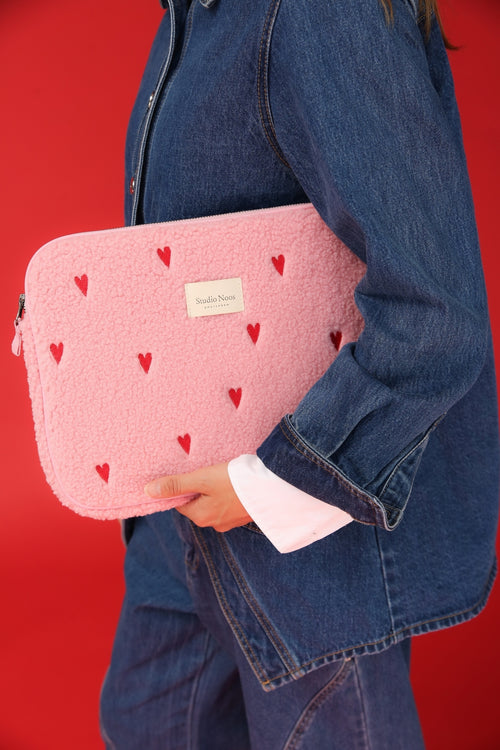 Teddy Laptop Sleeve 13 Inch | Light Pink Hearts