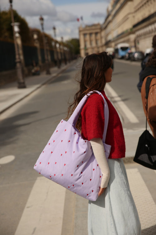 Paarse Hearts Puffy Mom Bag