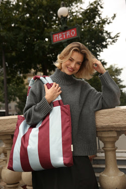 Bold Stripe Mom Bag | Bordeaux/Lichtblauwe