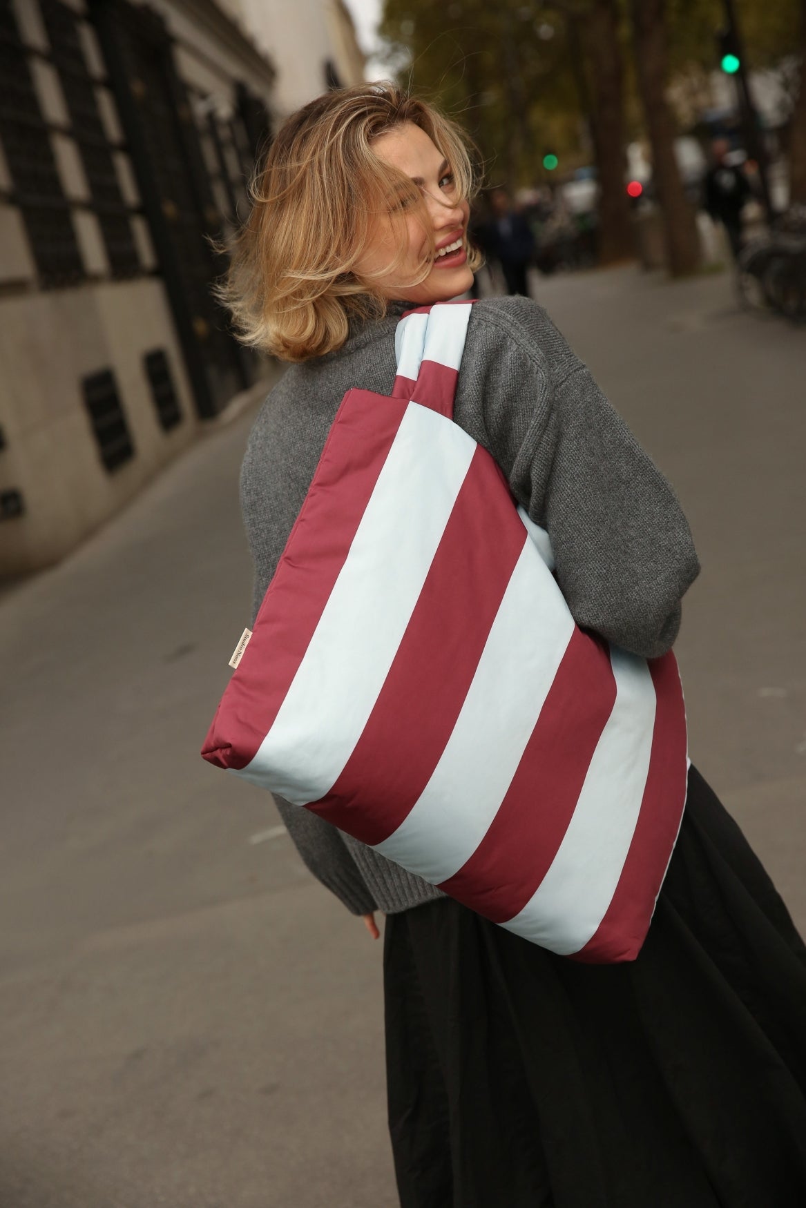 Bold Stripe Mom Bag | Bordeaux/Lichtblauwe