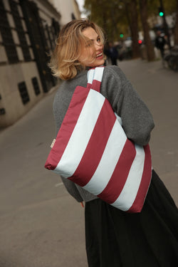 Bold Stripe Mom Bag | Bordeaux/Lichtblauwe