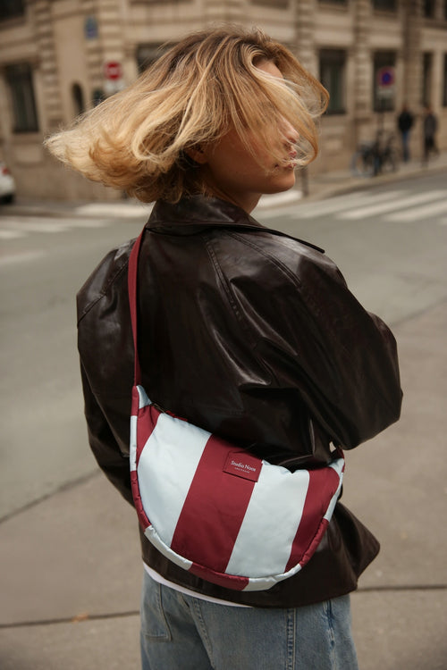 Bordeaux / Bleu Clair Bold Stripe Adult Sac Banane
