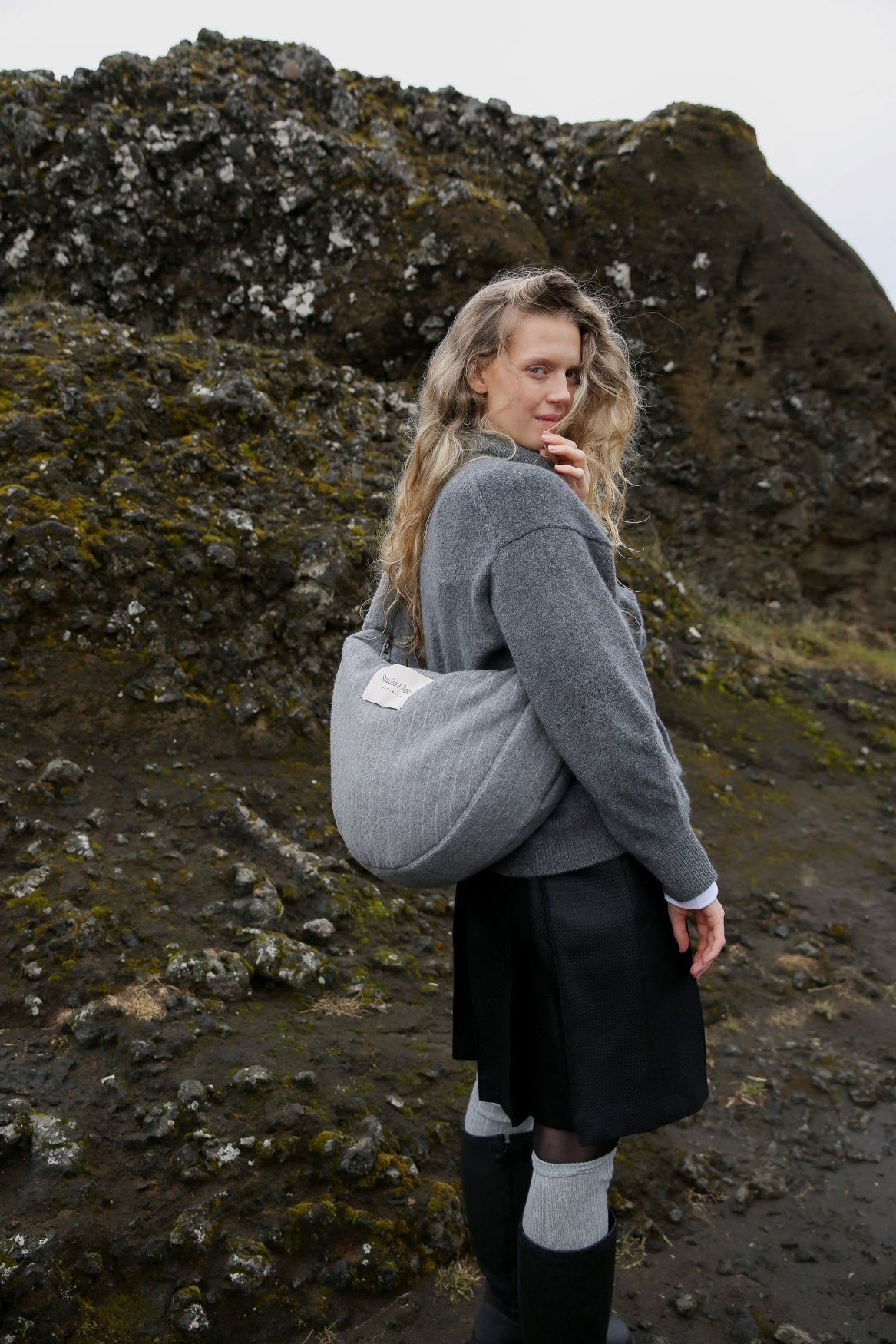 Flannel Chalkstripe Cross Body Bag | Light Grey