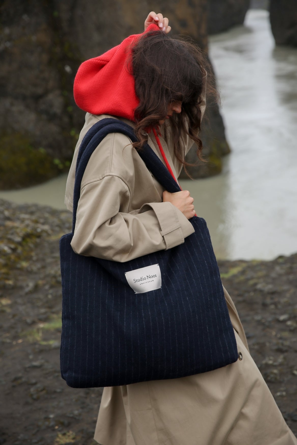 Flannel Chalkstripe Mom Bag | Dark Blue