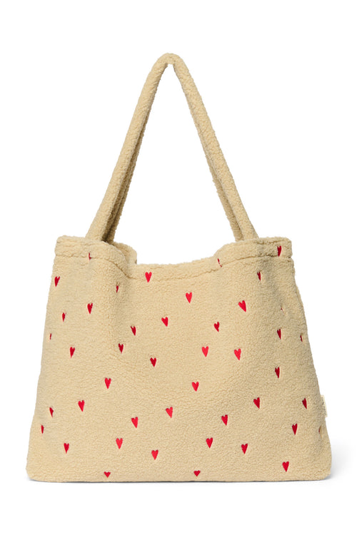 Ecru Teddy Hearts Mom Bag