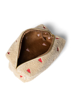 Ecru Teddy Hearts Pouch