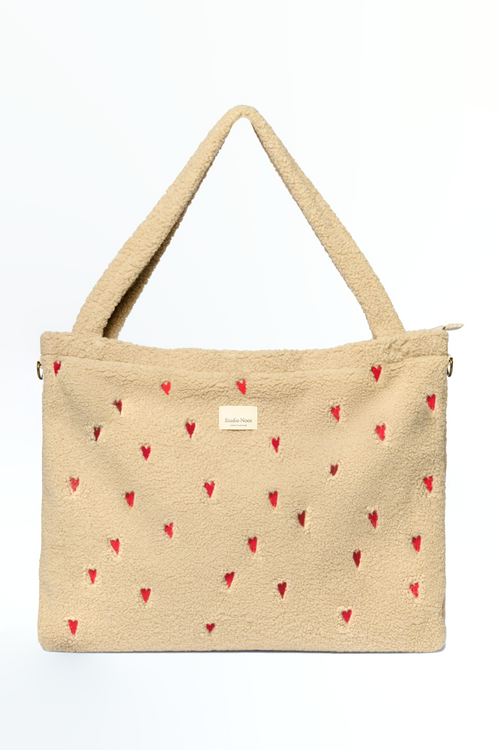 Teddy Hearts Diaper Bag | Ecru Hearts