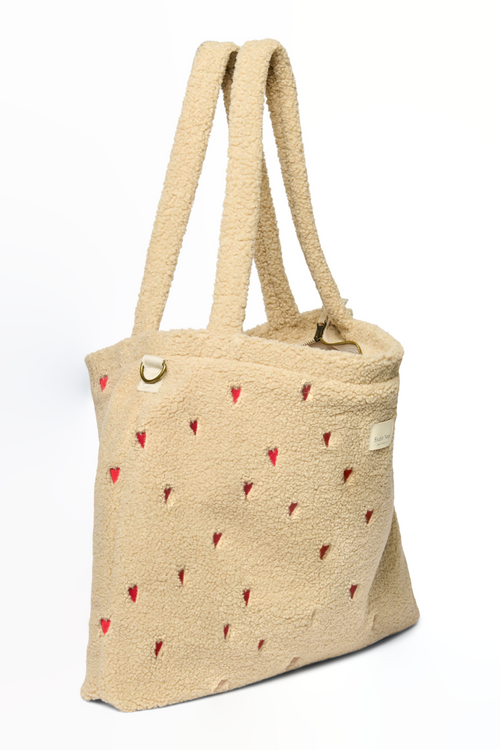 Teddy Hearts Diaper Bag | Ecru Hearts