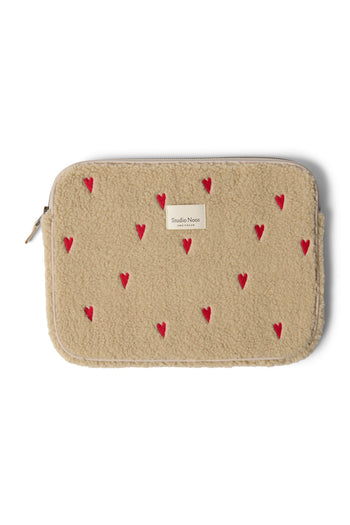Teddy Hearts Laptop Hoes 13 Inch | Ecru Hearts