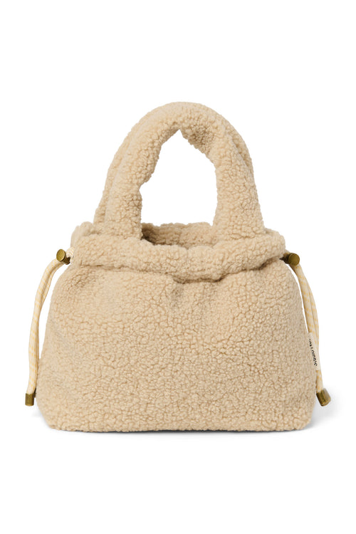 Mini sac à cordon en teddy écru