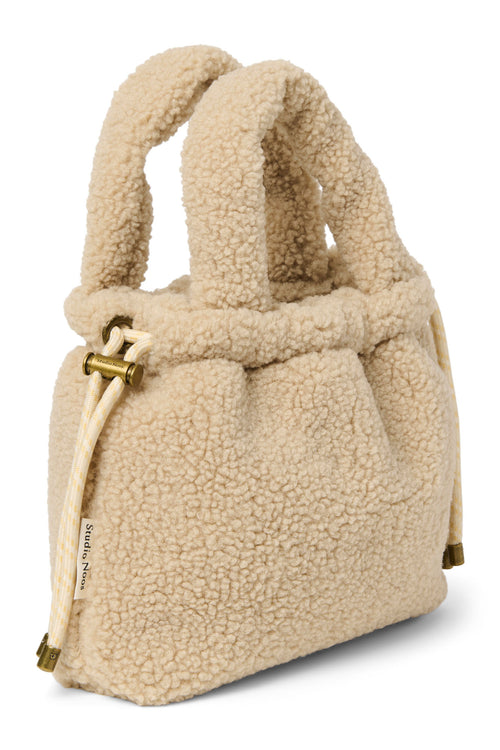 Mini sac à cordon en teddy écru