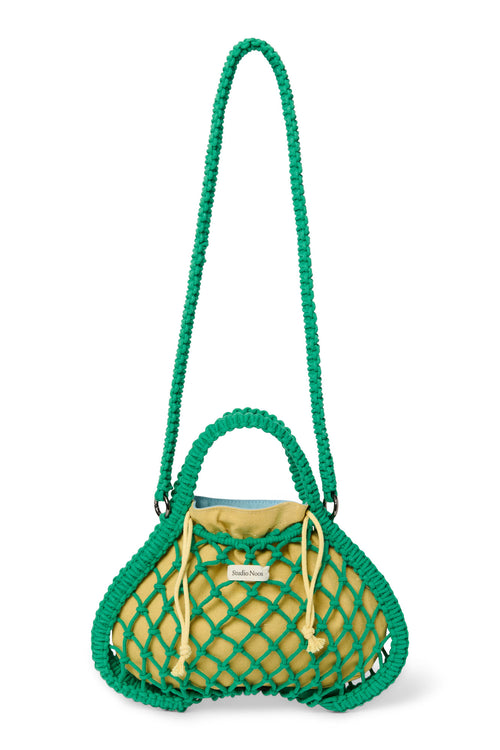 Pochette réversible Bleu-Jaune | Mini sac à main en macramé vert avec