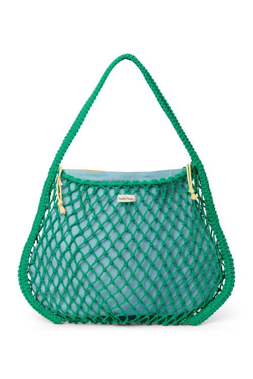 Pochette réversible Bleu-Jaune | Mom Bag en macramé vert avec