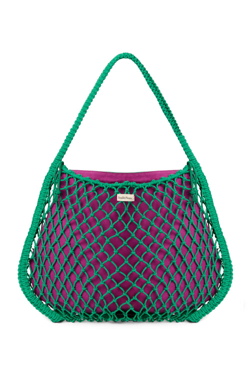 Pochette réversible Violet-Vert | Mom Bag en macramé vert avec
