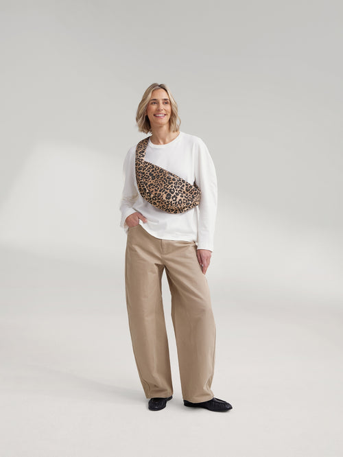 Brown Leopard Cotton Mini-Umhängetasche