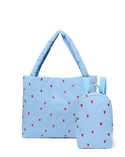Matching Puffy Gift Set | Light Blue Hearts