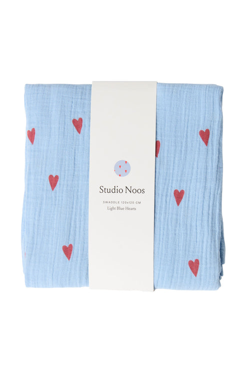 Swaddle Print Large | Light Blue Hearts