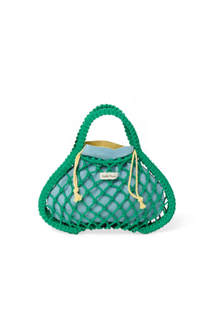 Pochette réversible Bleu-Jaune | Mini sac à main en macramé vert avec