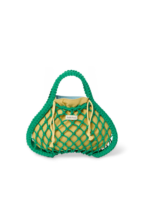 Pochette réversible Bleu-Jaune | Mini sac à main en macramé vert avec