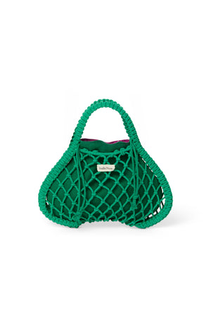 Pochette réversible Violet-Vert | Mini sac à main en macramé vert avec