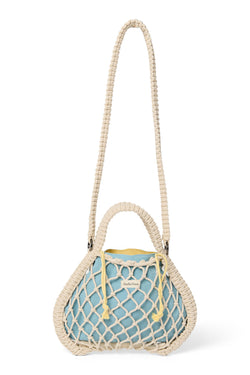 Blue-Yellow Reversible Insert | Natural Macramé Mini Handbag with
