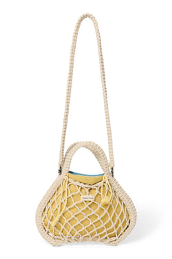 Blue-Yellow Reversible Insert | Natural Macramé Mini Handbag with