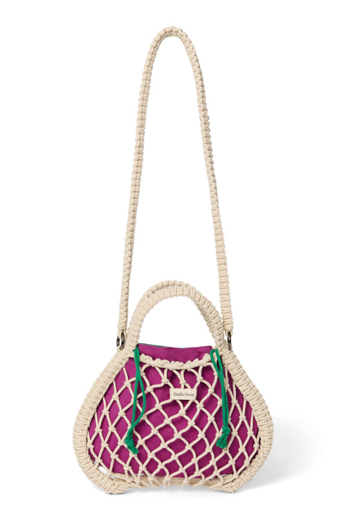 Pochette réversible Violet-Vert | Mini sac à main en macramé naturel avec