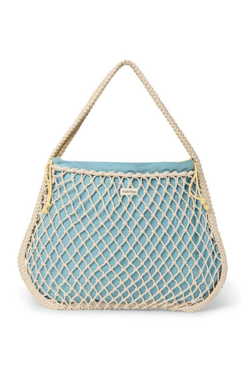 Pochette réversible Bleu-Jaune | Mom Bag en macramé naturel avec