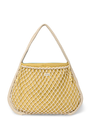 Blauw-Gele Dubbelzijdige Insert | Naturel Macramé Mom Bag met