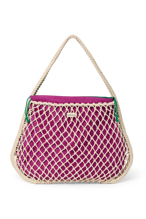 Pochette réversible Violet-Vert | Mini sac à main en macramé naturel avec